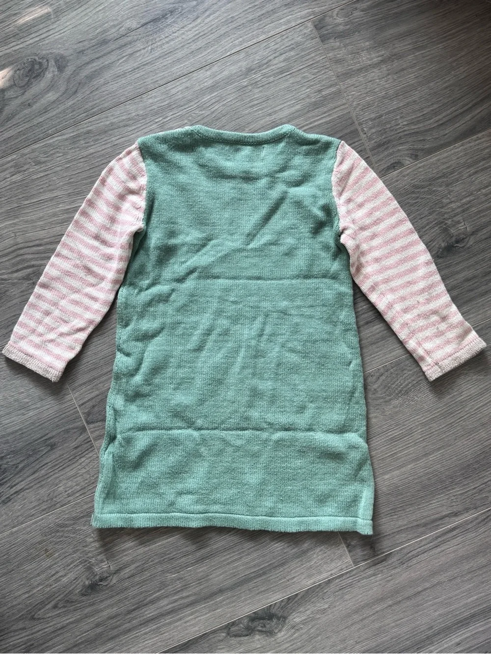 Baby Boden Green Knit Dress with Pink Stripe Sleeves